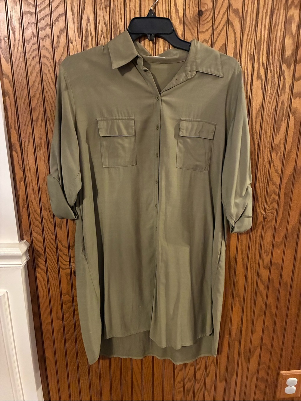 Olive Button-Front Women’s Shirt Dress
